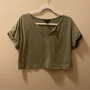 Forever 21 cropped army green v neck